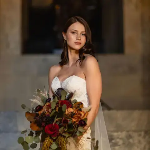 a woman in a wedding dress